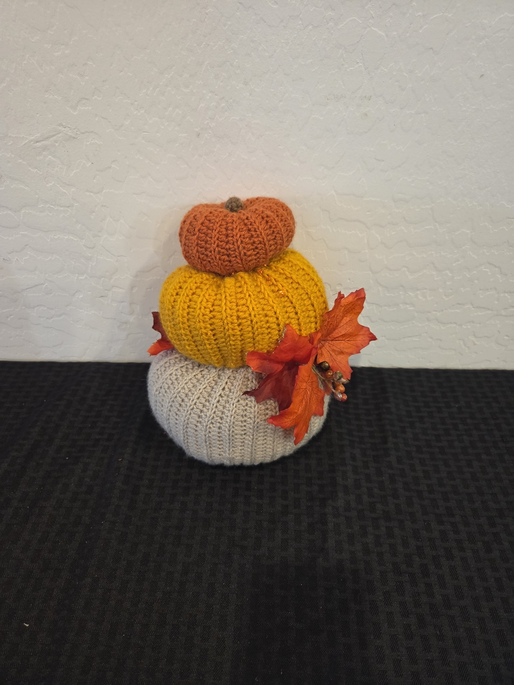 Handcrafted Knit Pumpkin Stack - Cream, Mustard, Orange - Home Accents